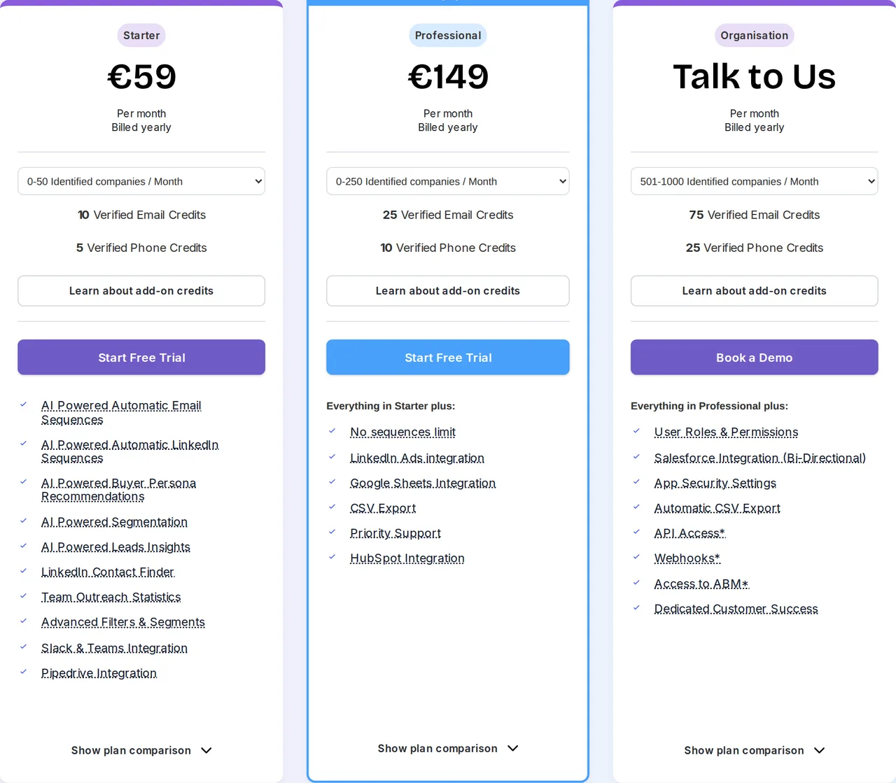Albacross pricing page