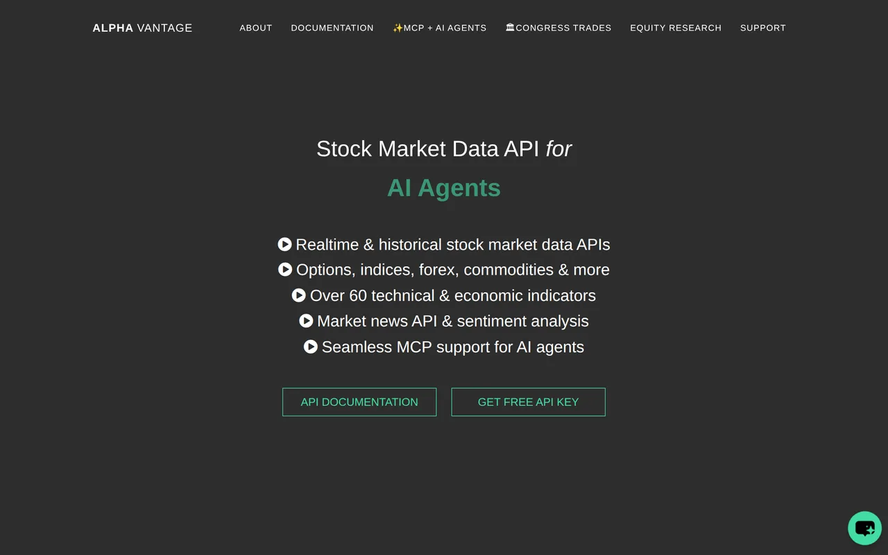 Alpha Vantage homepage