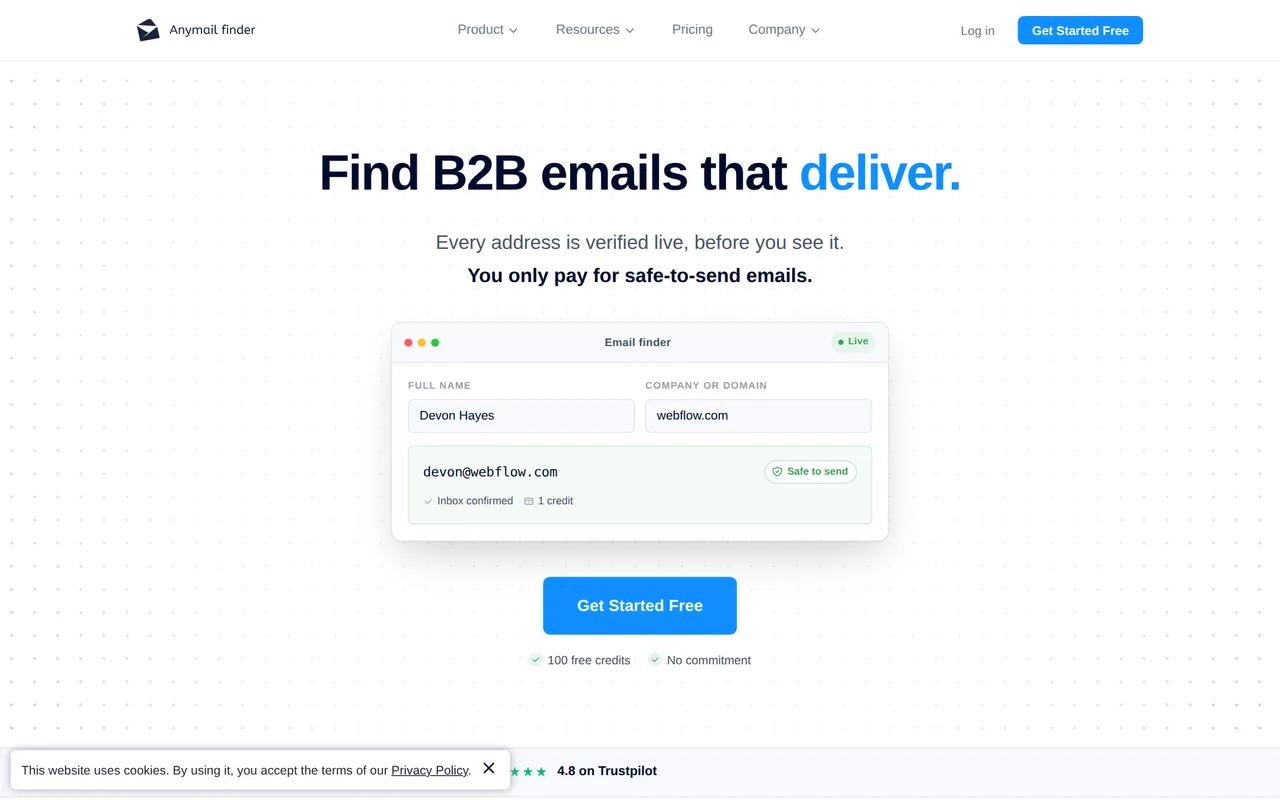 Anymail Finder homepage
