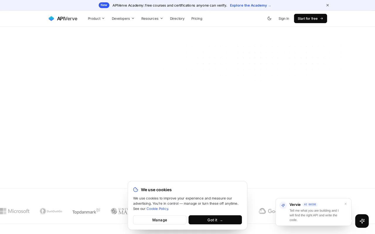 APIVerve homepage