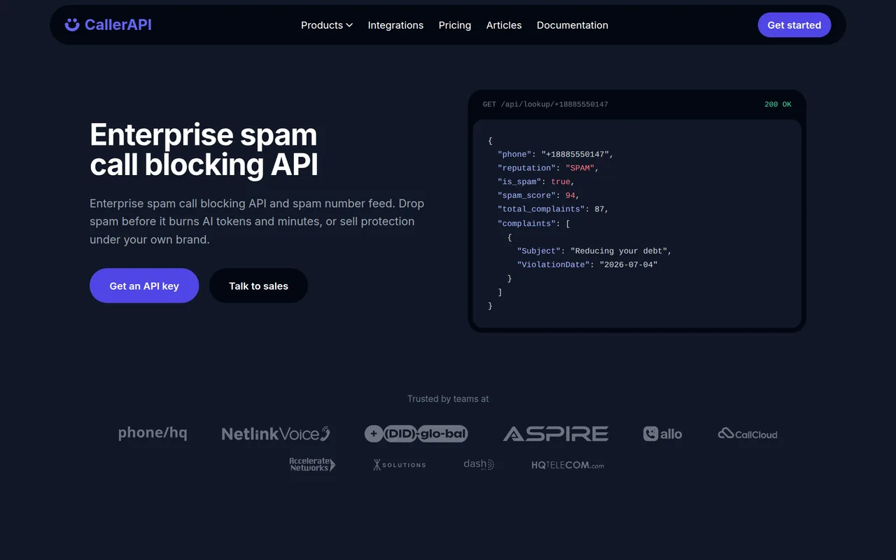 CallerAPI homepage