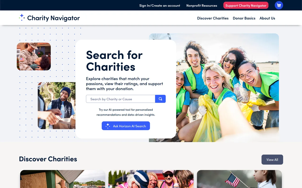Charity Navigator homepage
