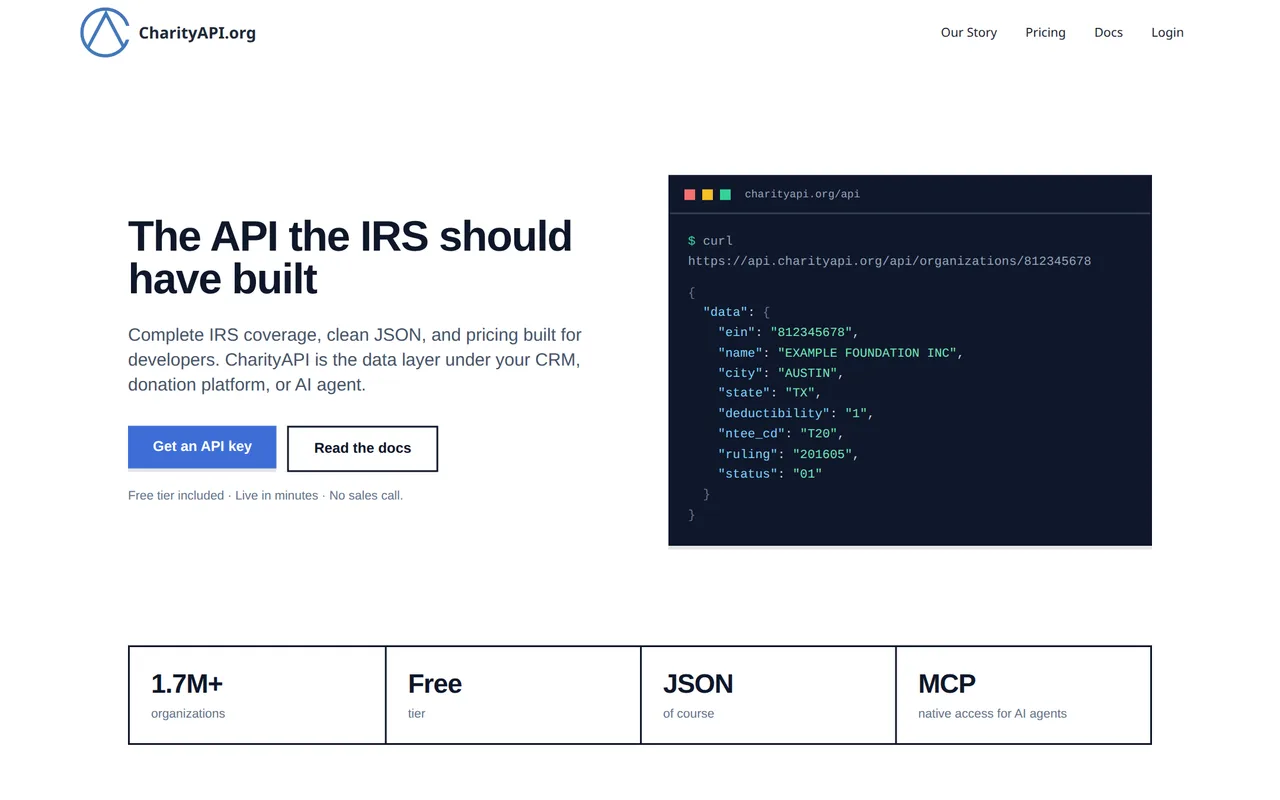 CharityAPI homepage