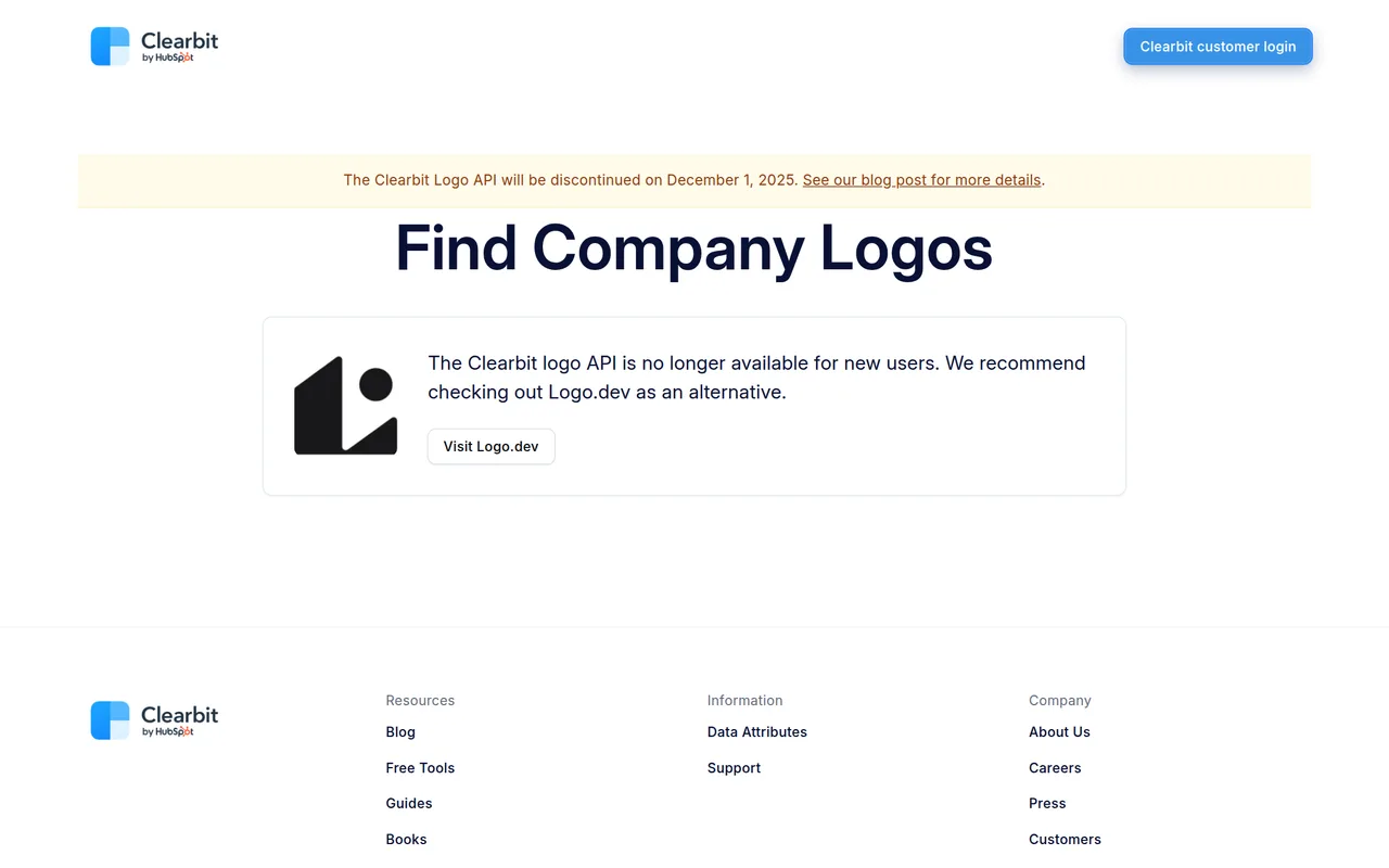 Clearbit Logo API homepage