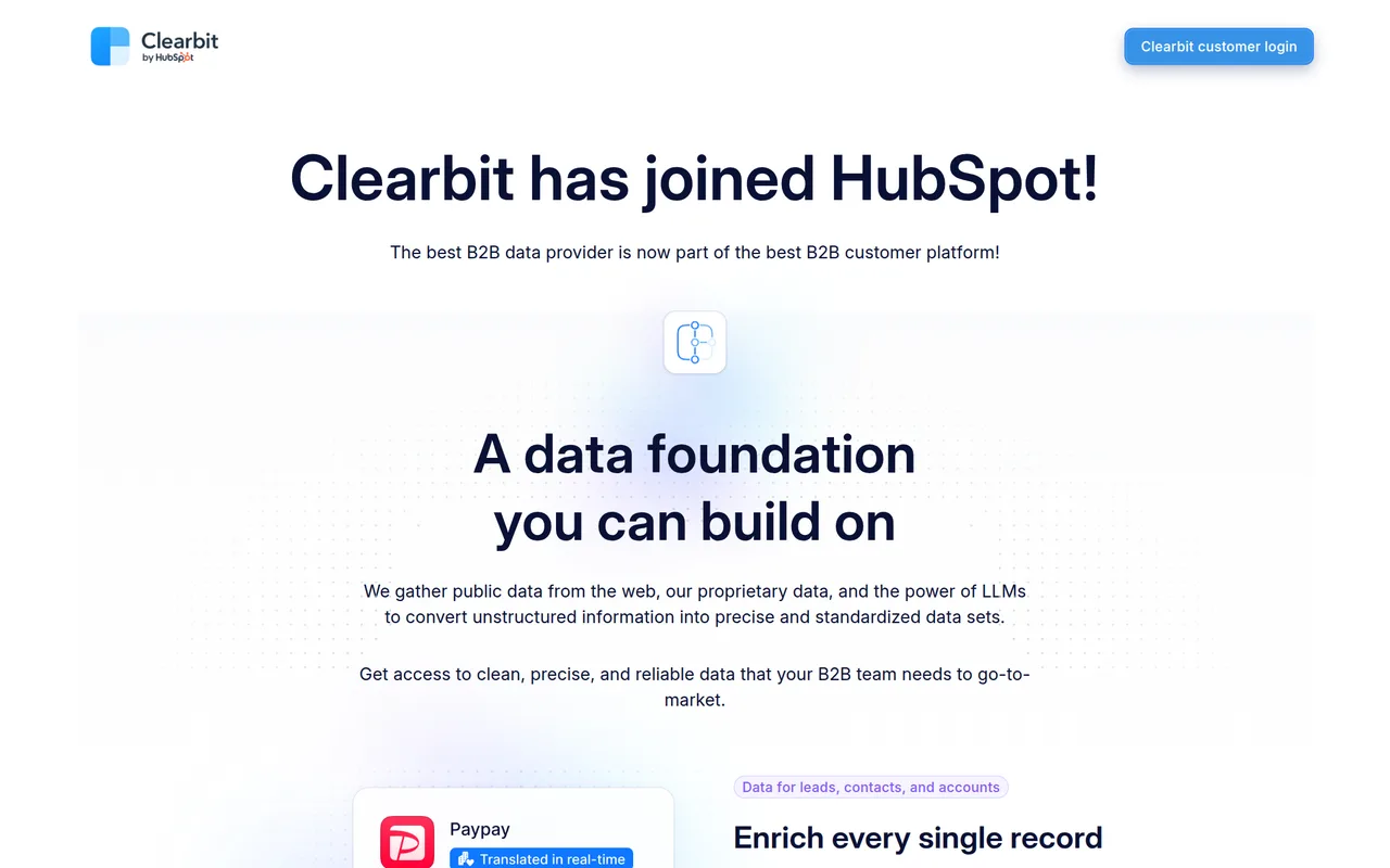 Clearbit homepage