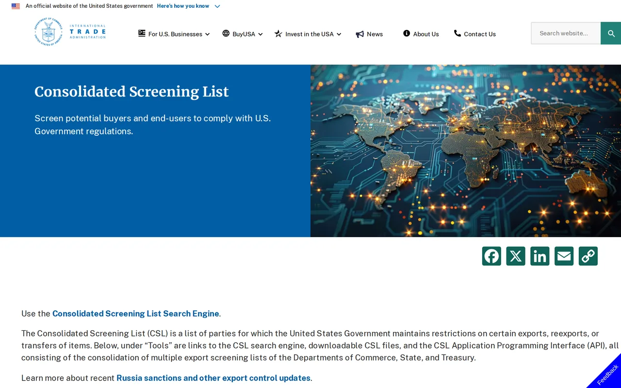 Consolidated Screening List homepage