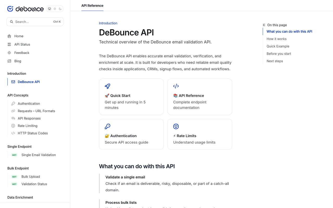 DeBounce api reference