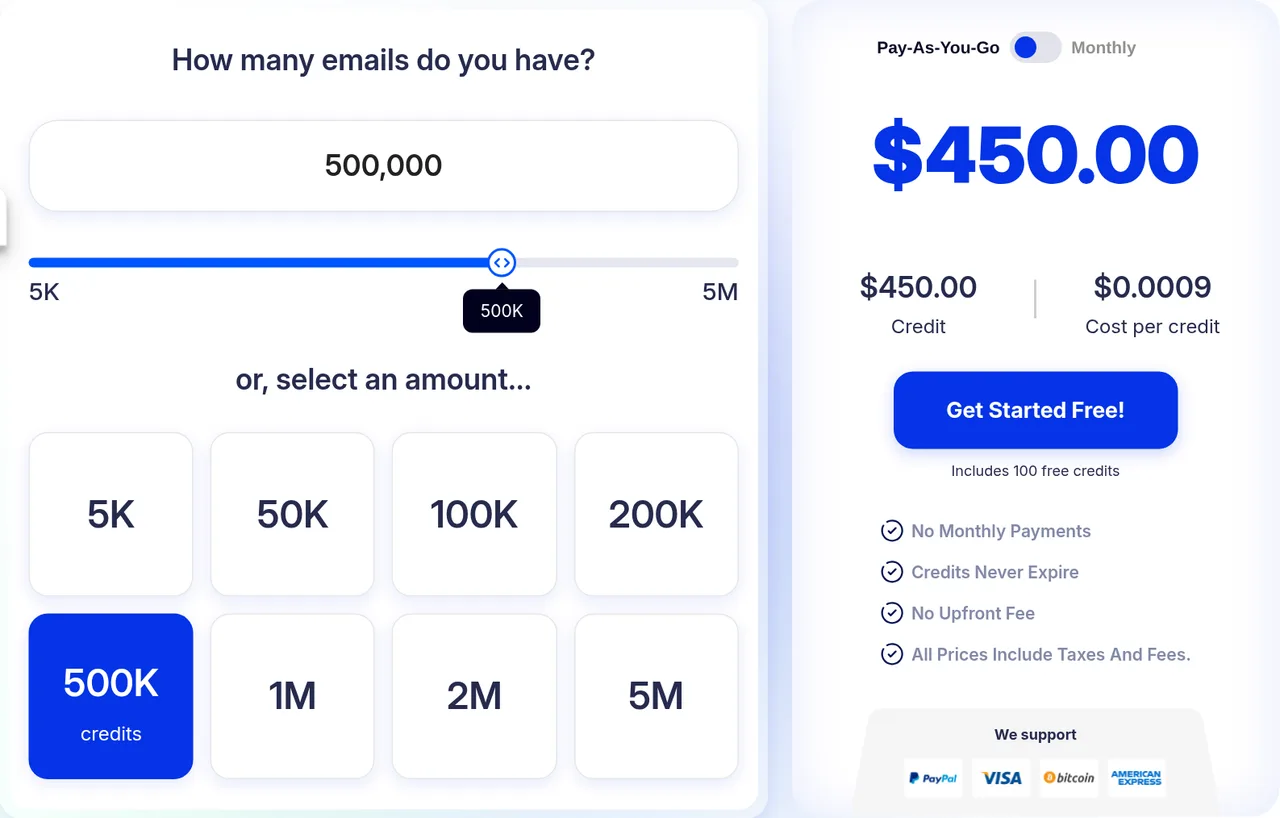 DeBounce pricing page