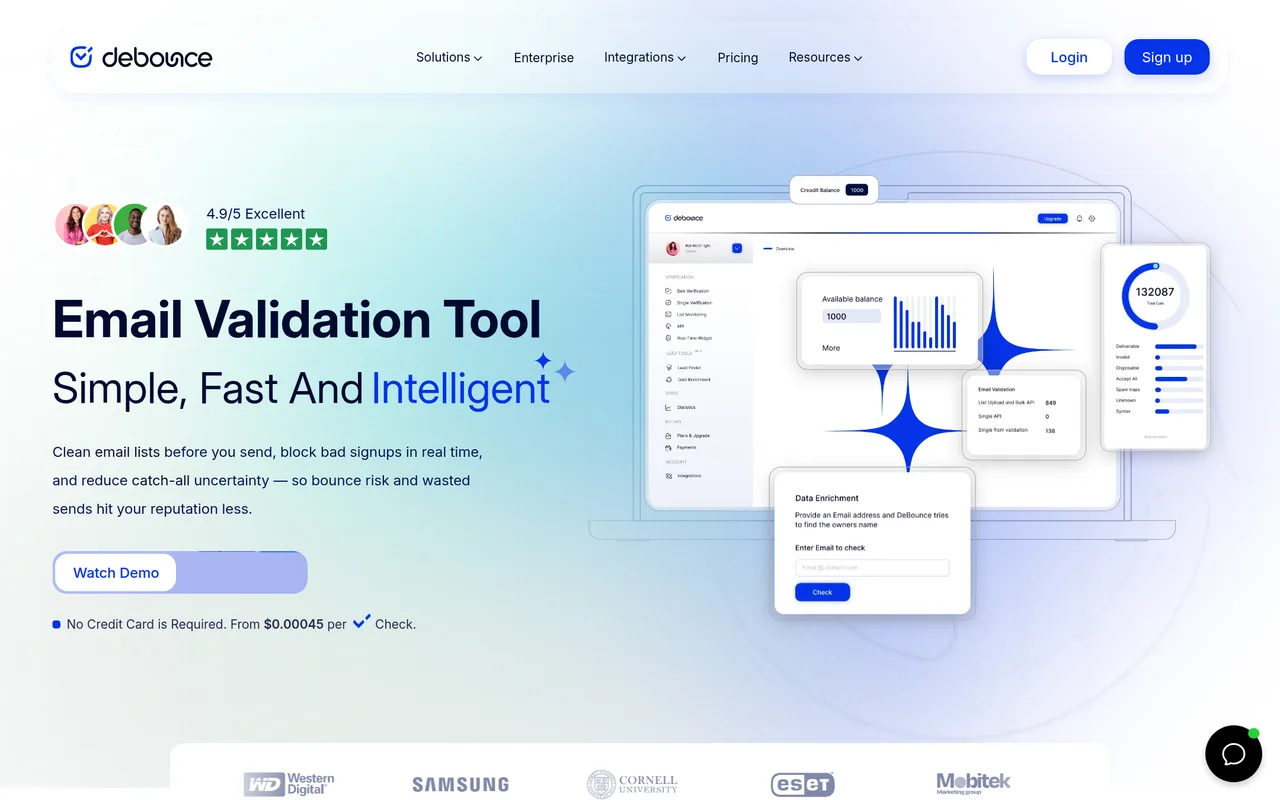 DeBounce homepage