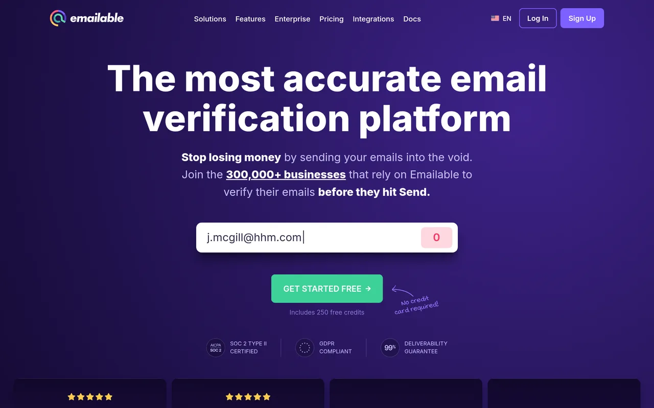Emailable homepage