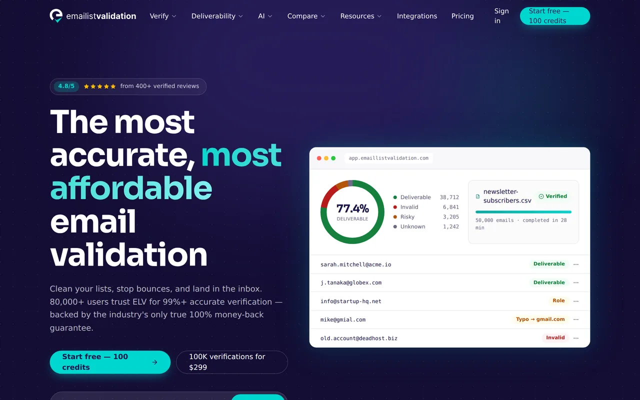 EmailListValidation homepage