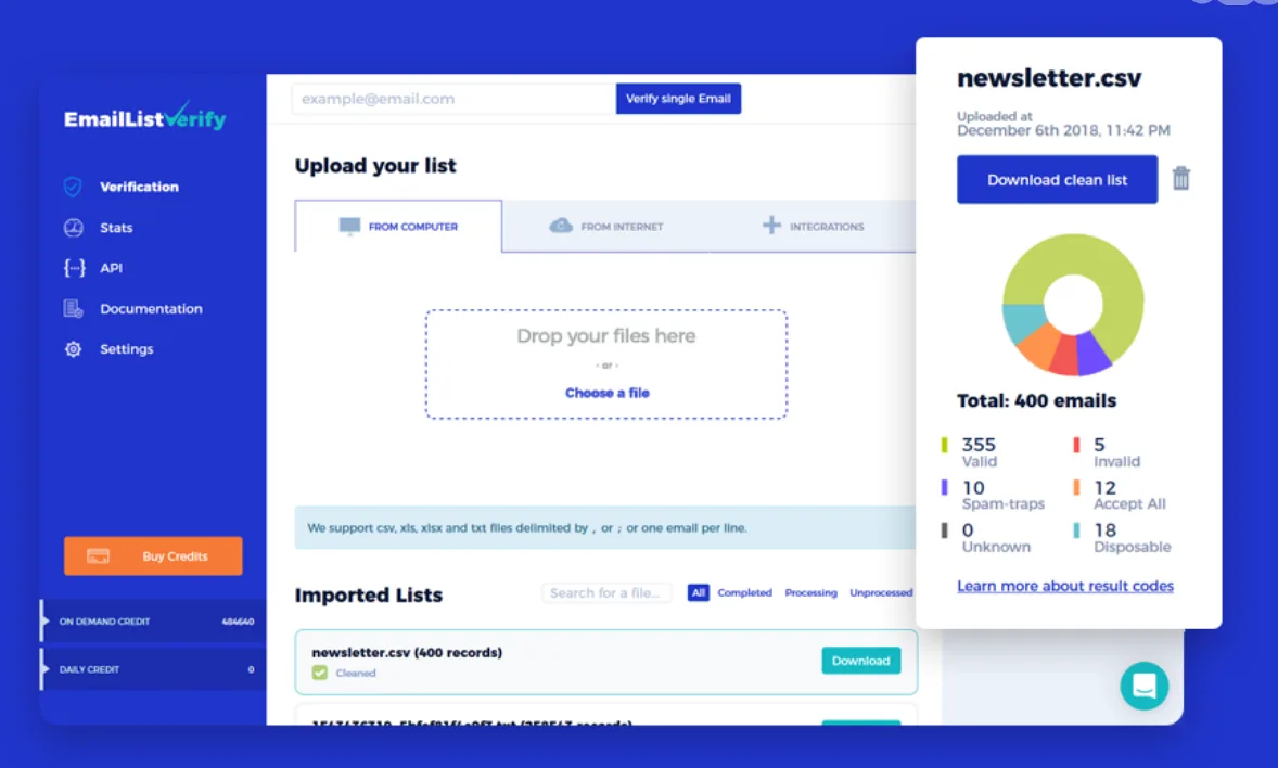 EmailListVerify product interface