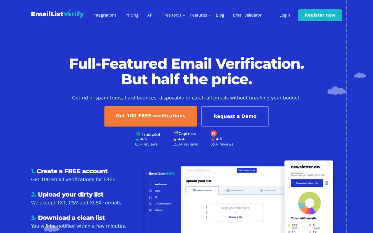 EmailListVerify homepage