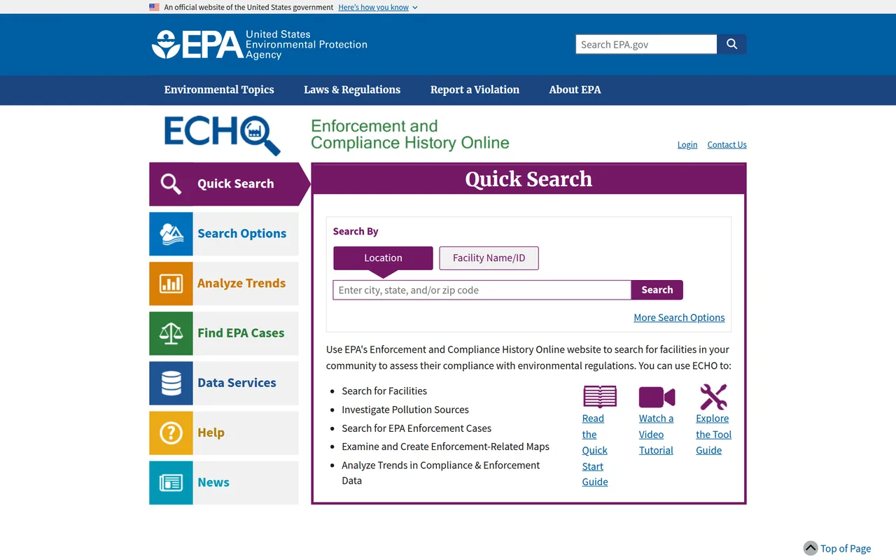 EPA ECHO homepage