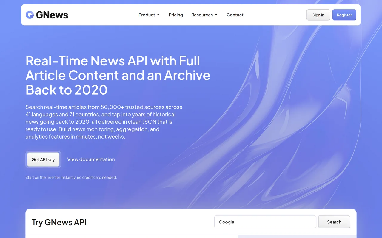 GNews homepage