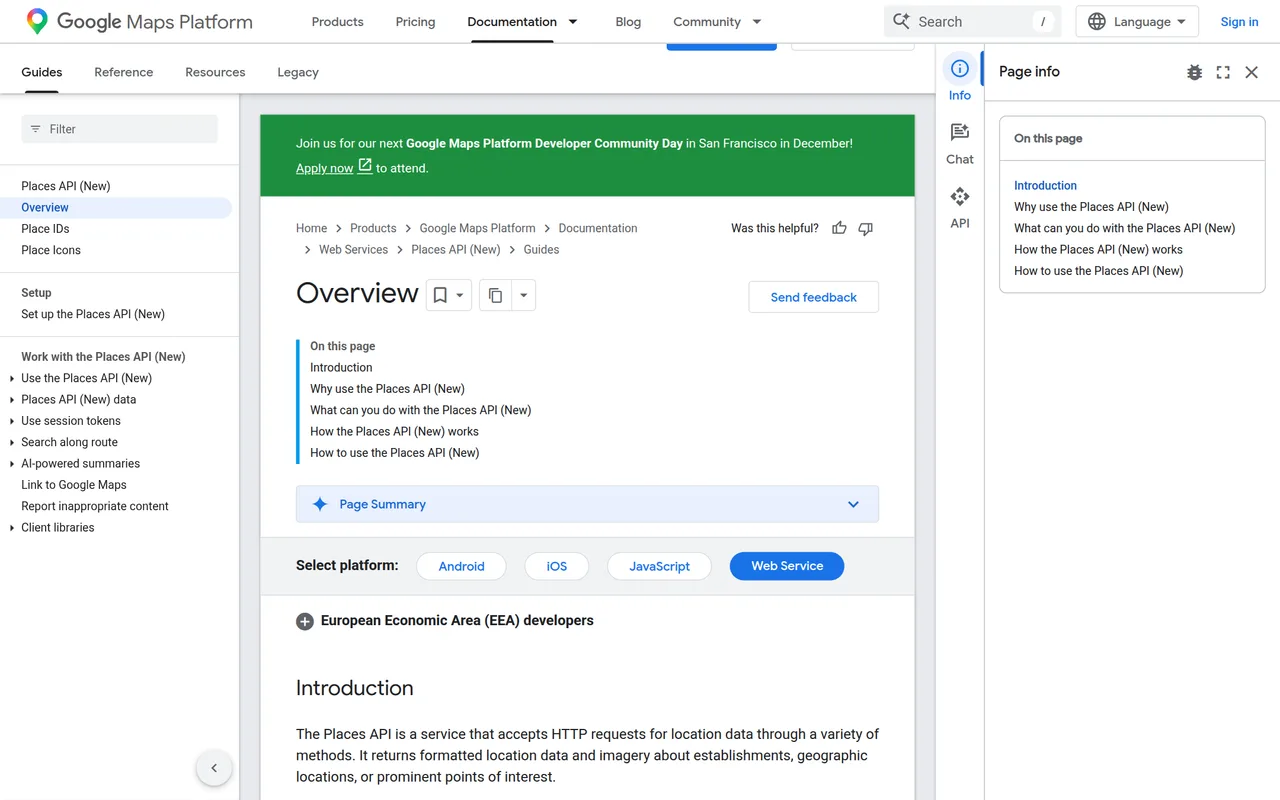 Google Places API homepage