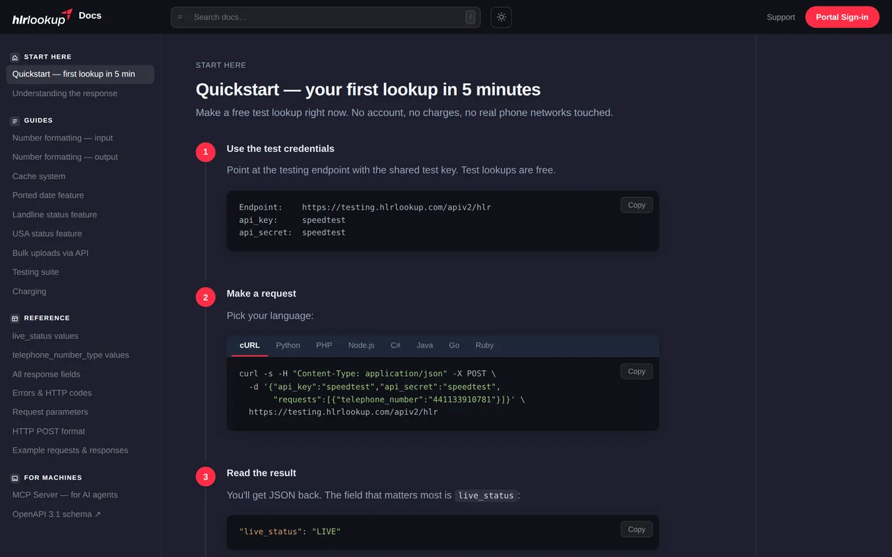HLRLookup.com api reference