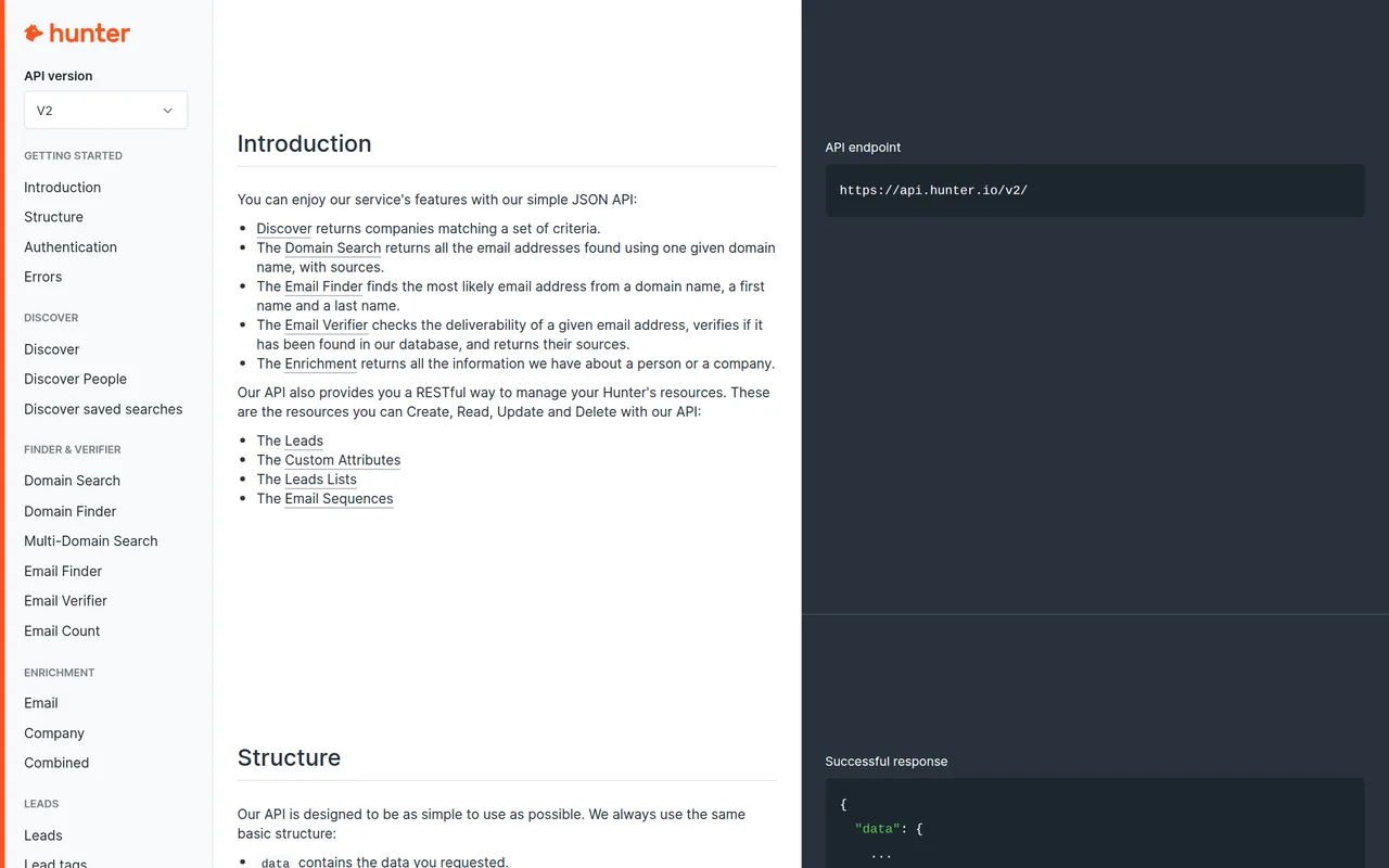 Hunter.io api reference