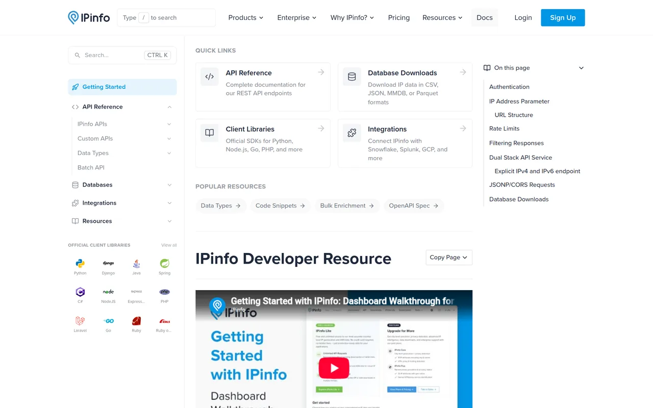 IPinfo api reference