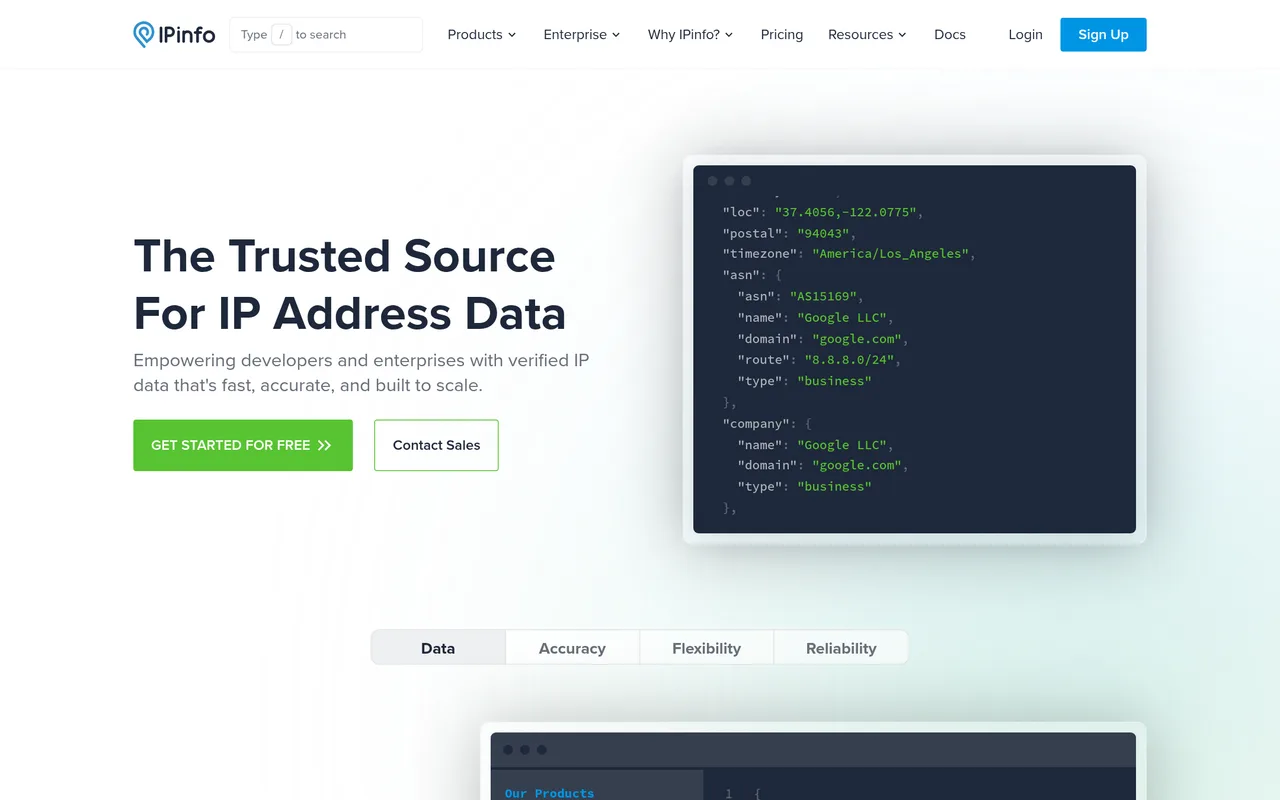 IPinfo homepage