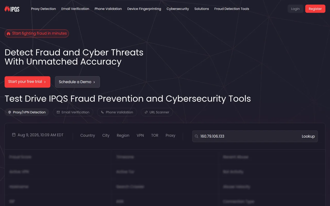 IPQualityScore homepage