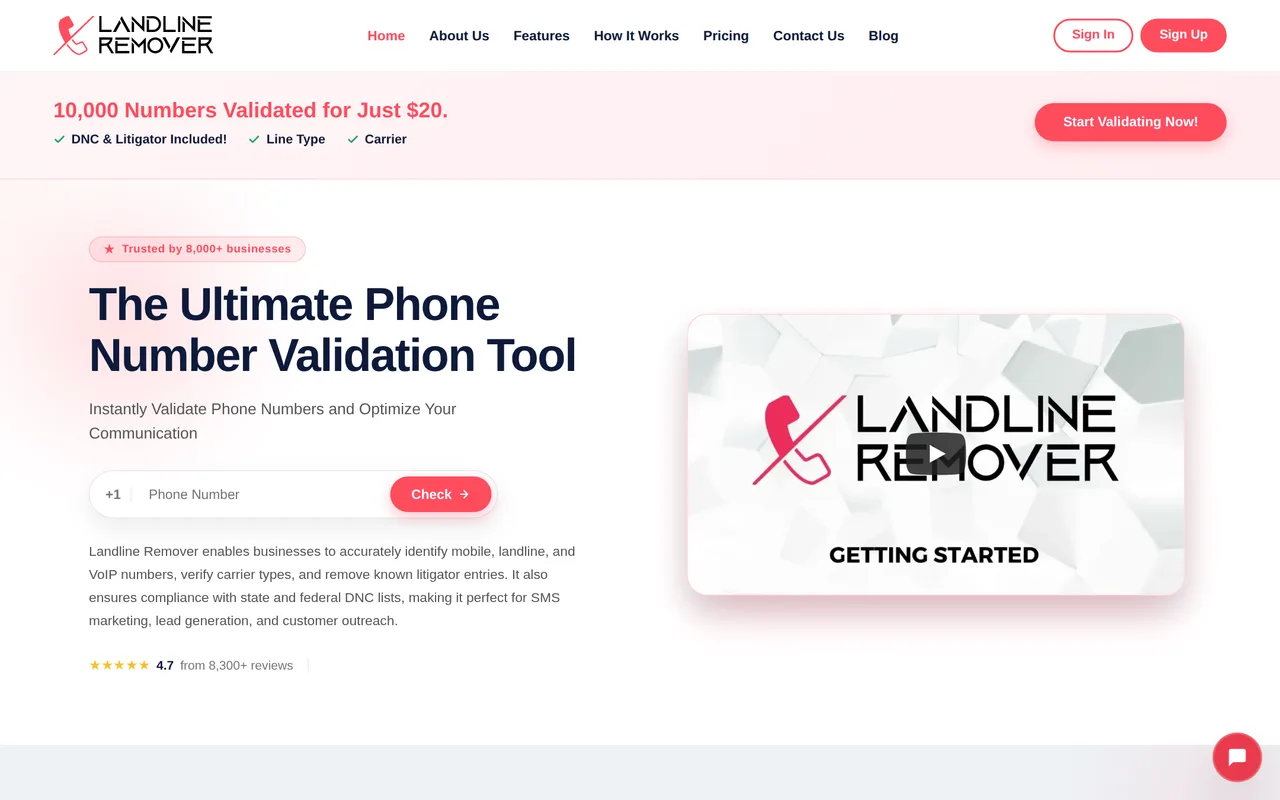 Landline Remover homepage