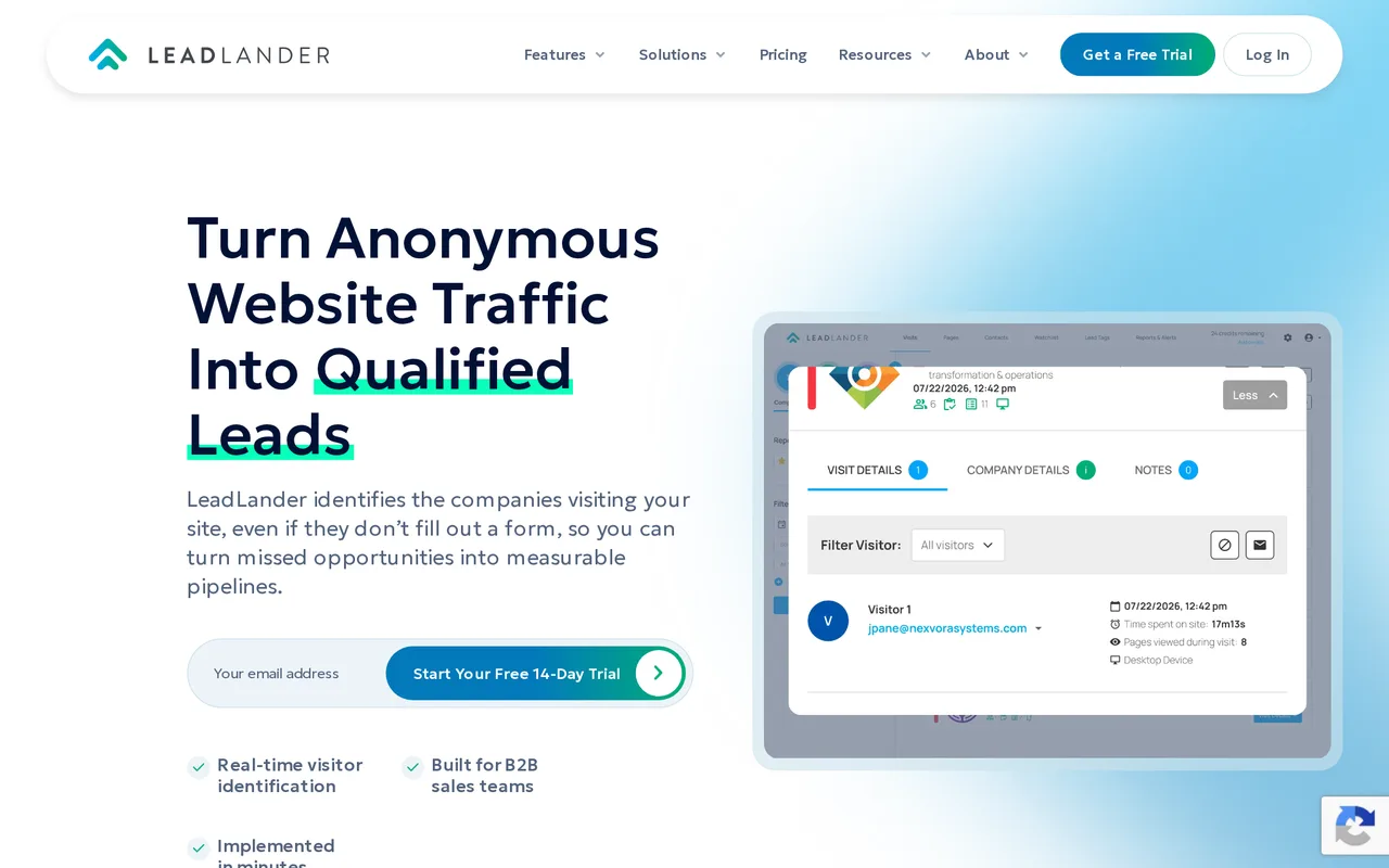 LeadLander homepage