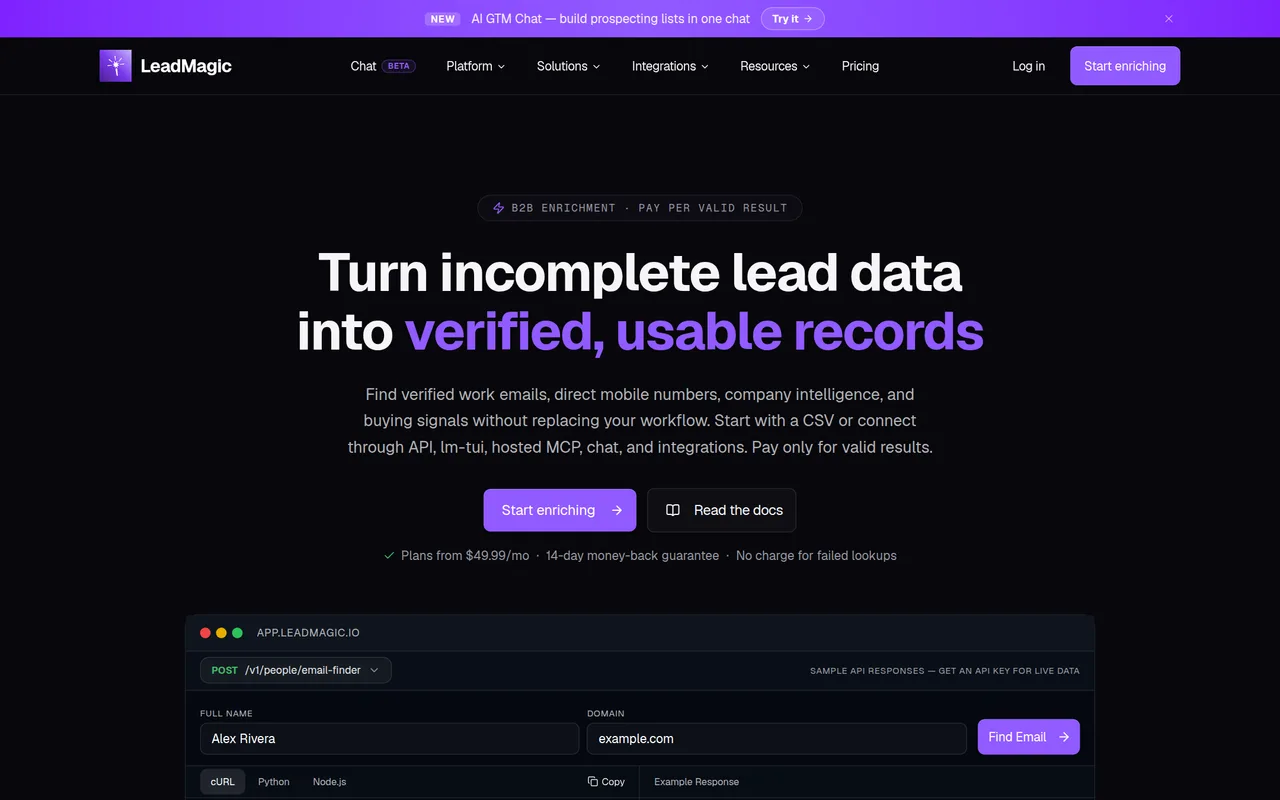 LeadMagic homepage