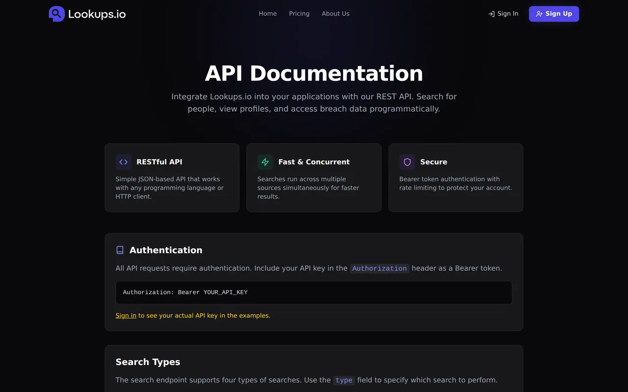 Lookups.io api reference