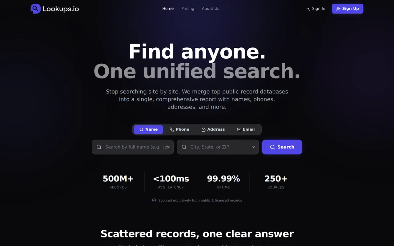 Lookups.io homepage