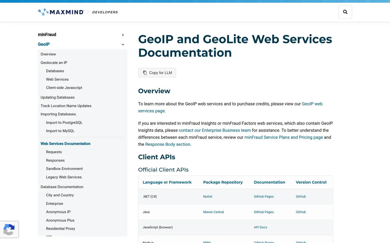 MaxMind api reference