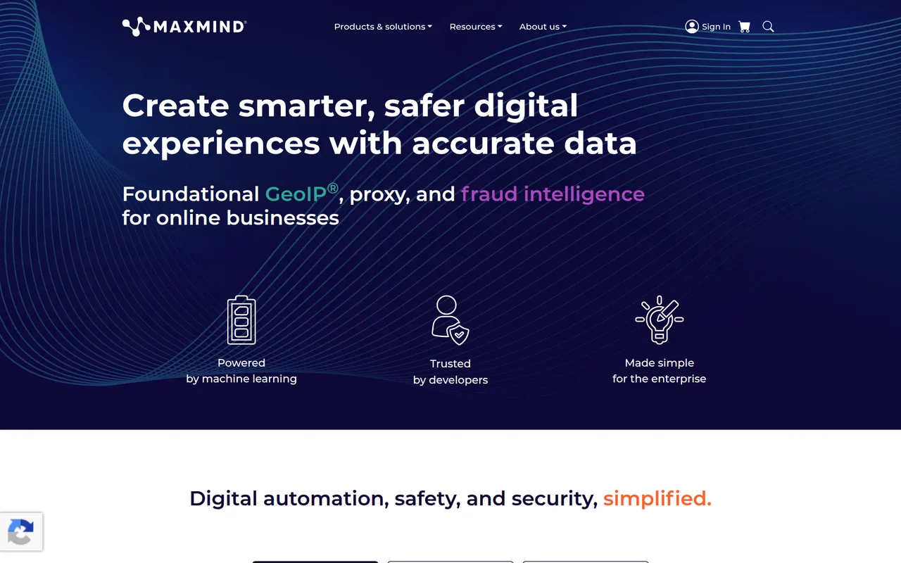 MaxMind homepage
