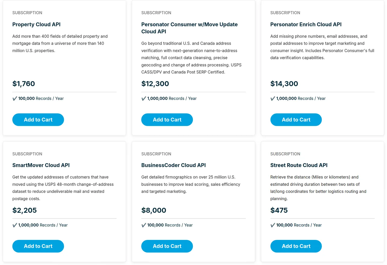 Melissa pricing page