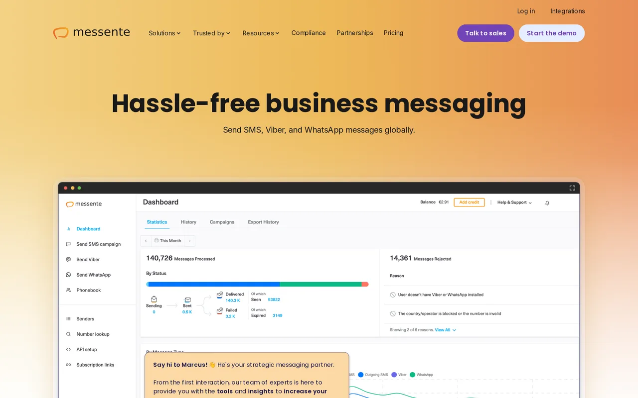 Messente homepage
