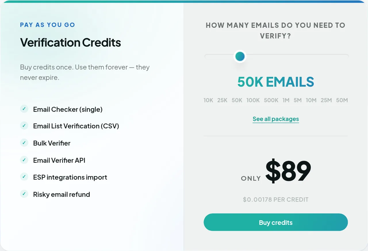 MillionVerifier pricing page
