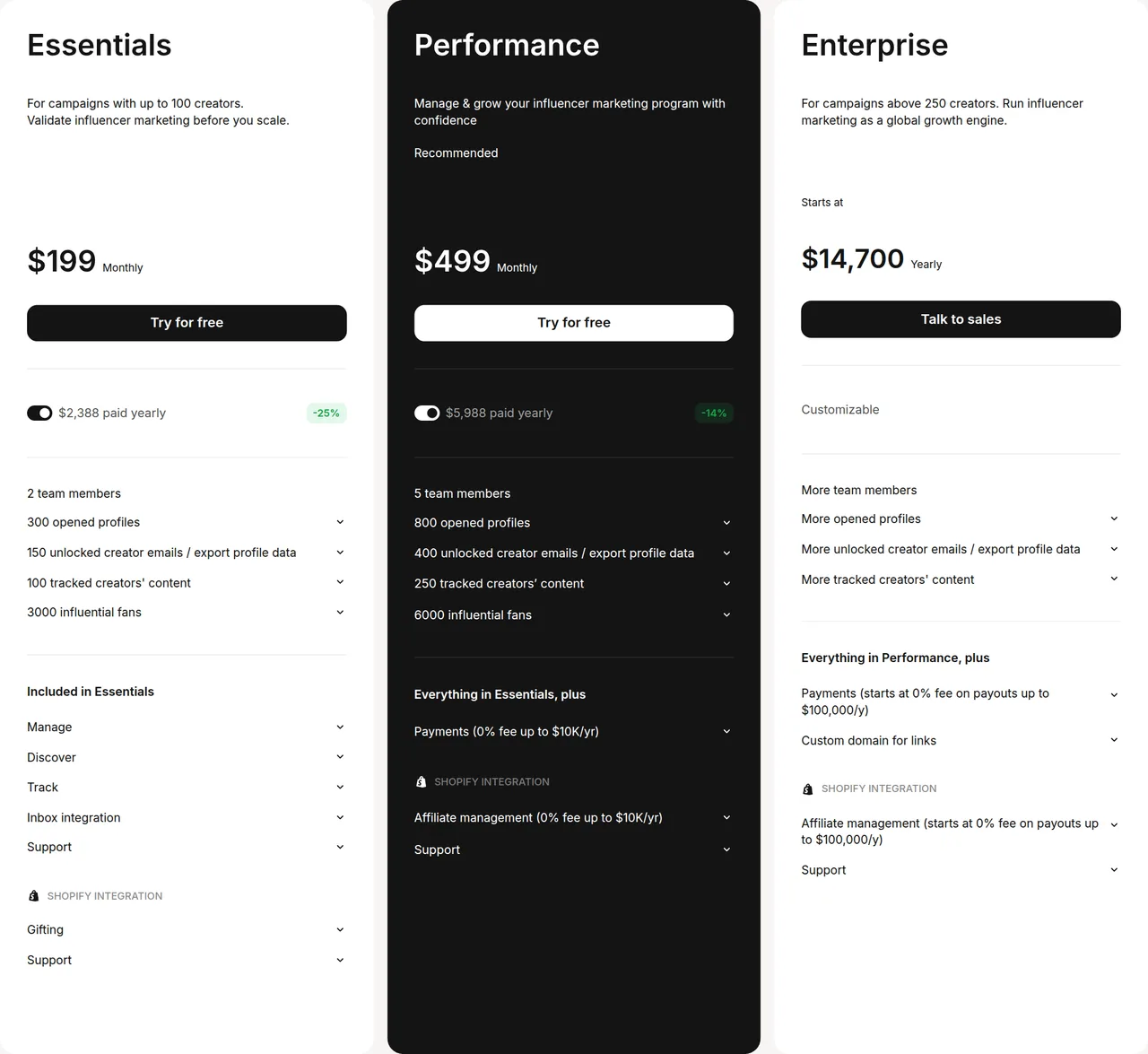 Modash pricing page