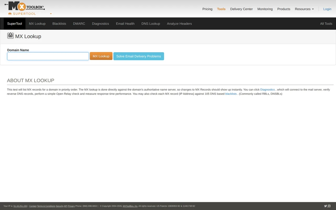 MxToolbox homepage