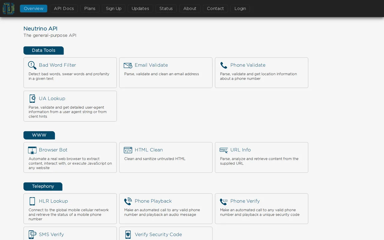 Neutrino API homepage