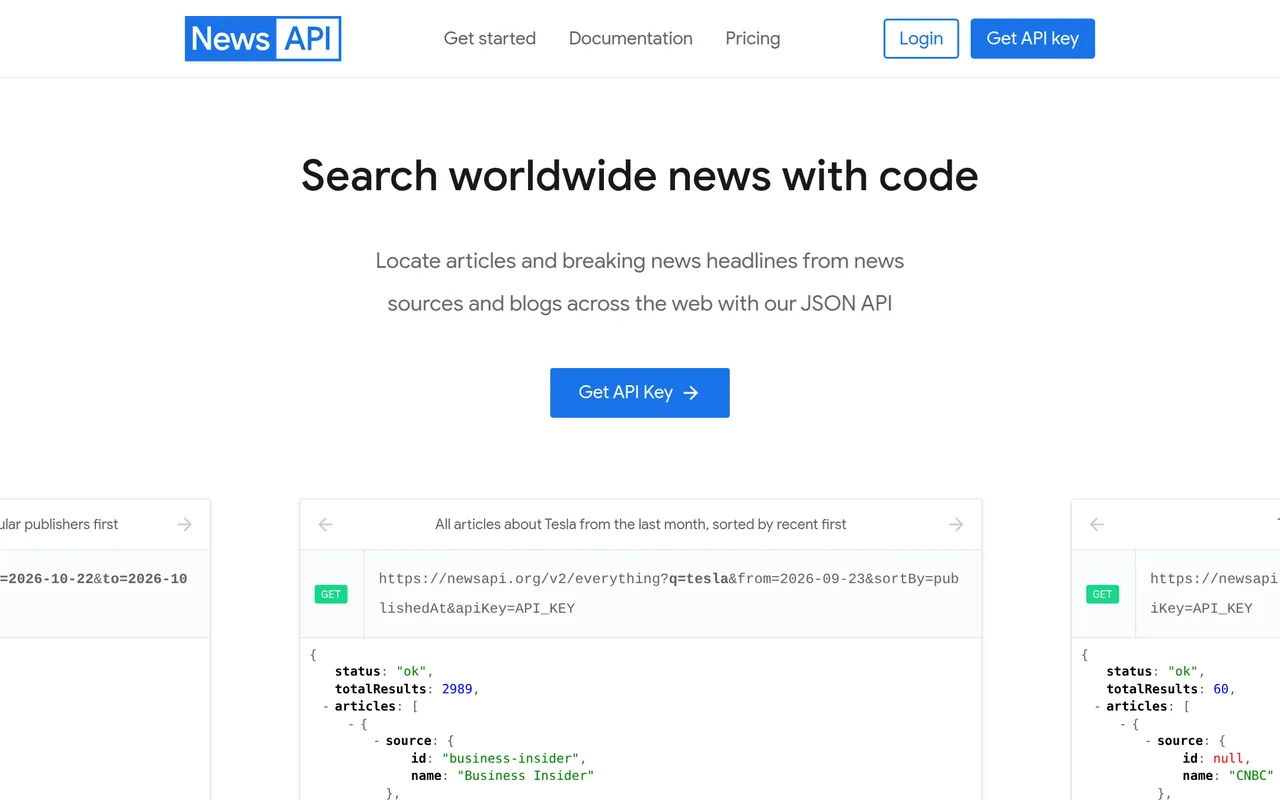 NewsAPI homepage