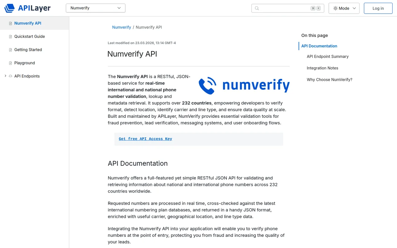 Numverify api reference