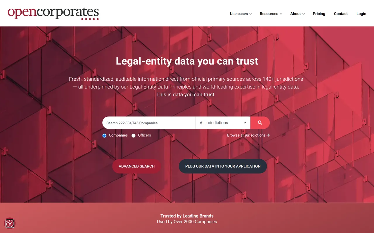 OpenCorporates homepage