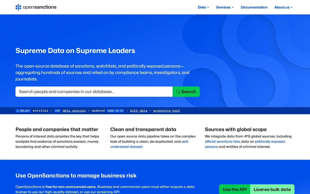 OpenSanctions homepage