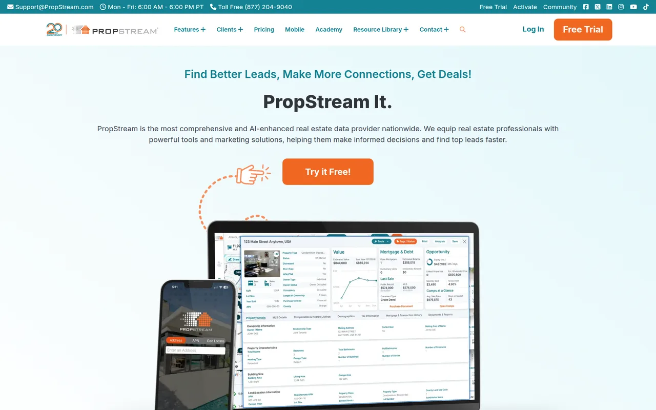 PropStream homepage