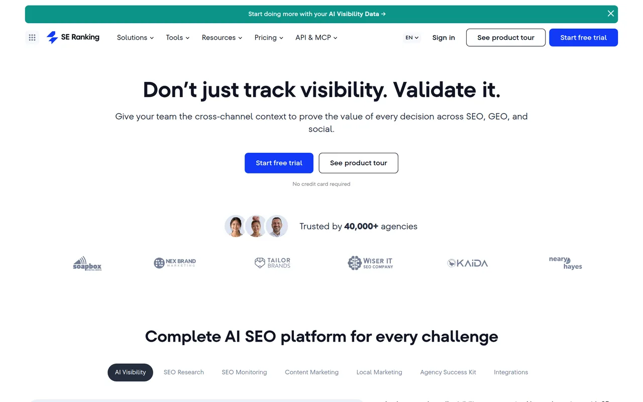 SE Ranking homepage