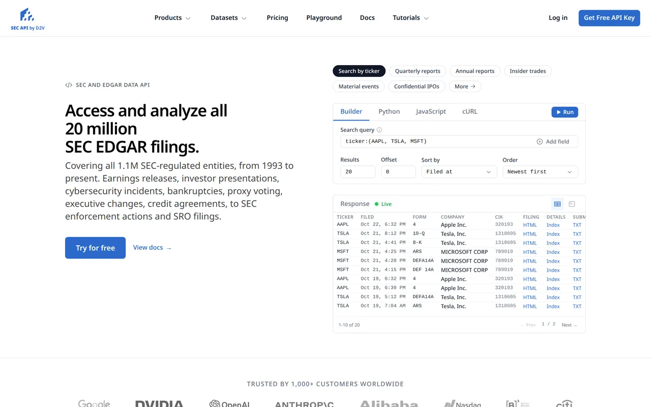 sec-api.io homepage