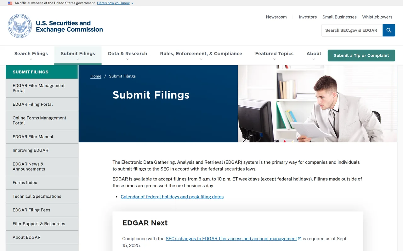 SEC EDGAR homepage