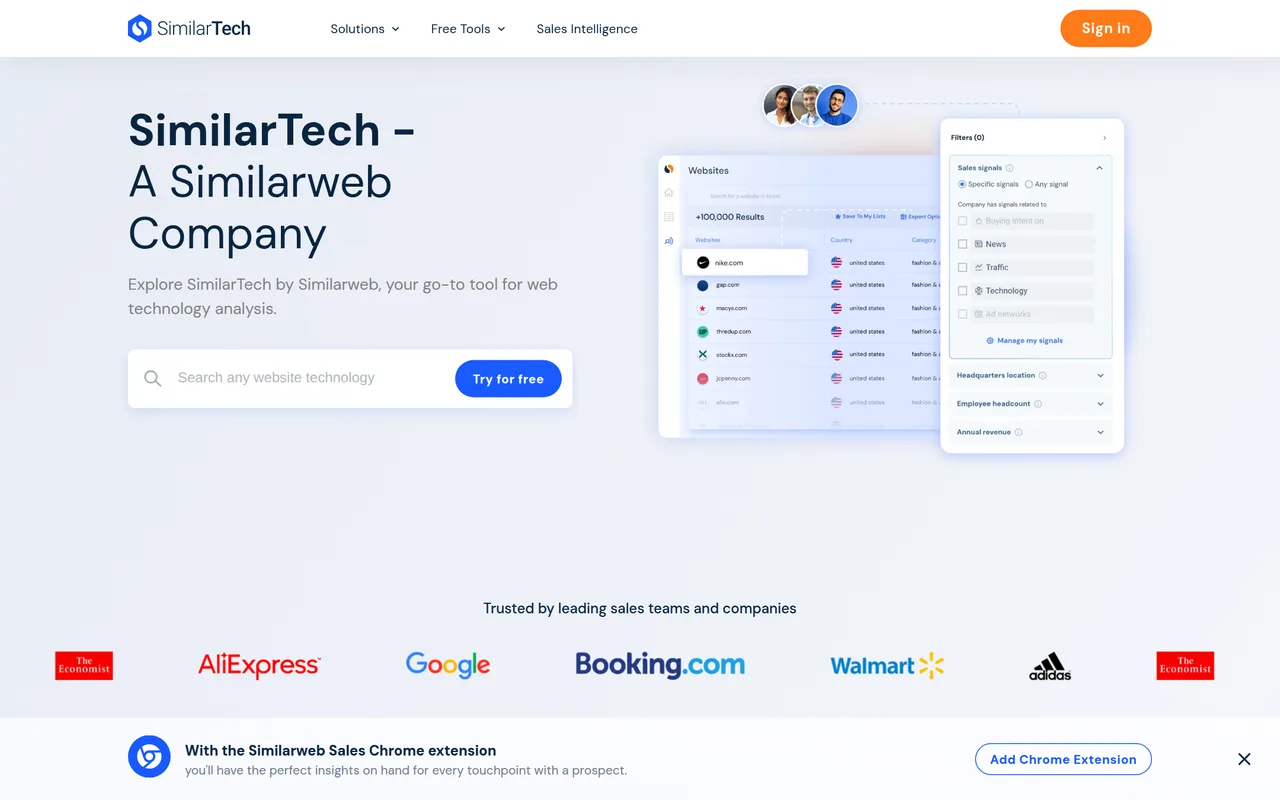SimilarTech homepage