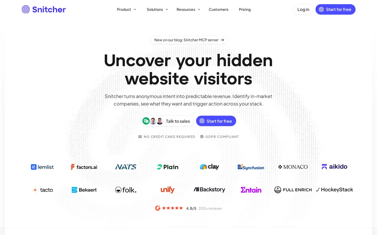 Snitcher homepage