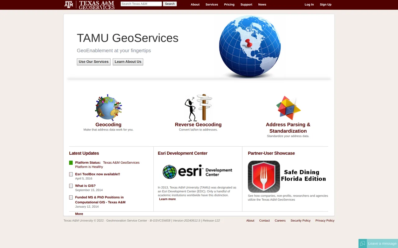 Texas A&M GeoServices homepage