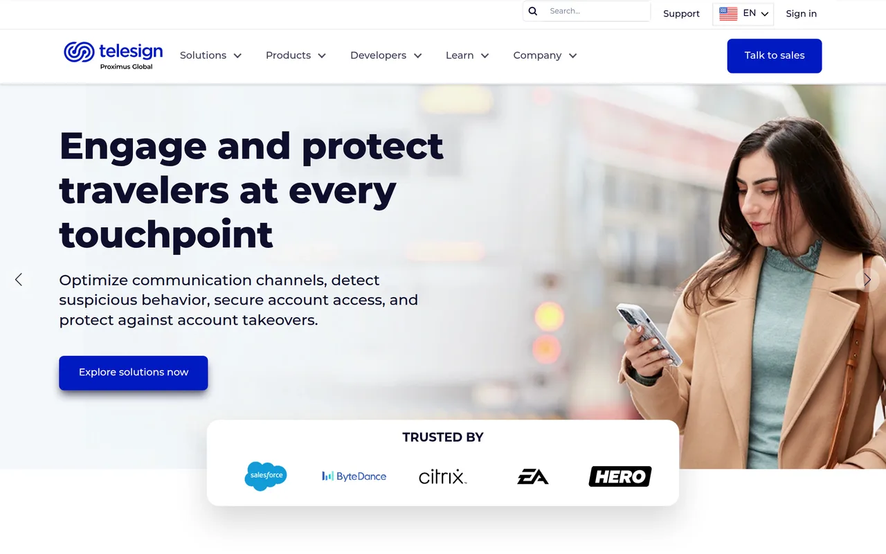 TeleSign homepage